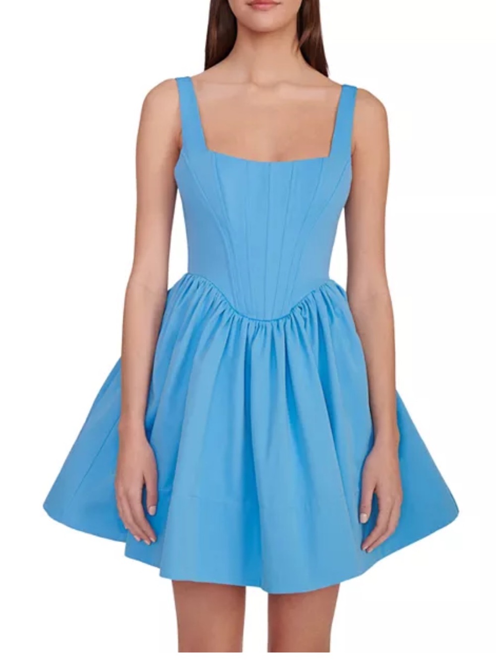 STAUD Blue Square-Neck Mini Dress